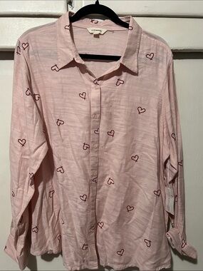 Lucky Brand Light Pink Heart-Print Button Front Shirt